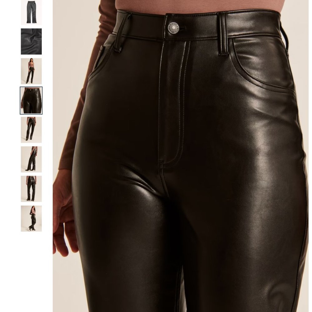 NWT A&F - Curve Love Split-Hem Vegan Leather 90s Straight Pant - Picture 2 of 9